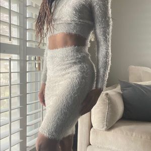 Lulus Taupe Fuzzy Skirt Set